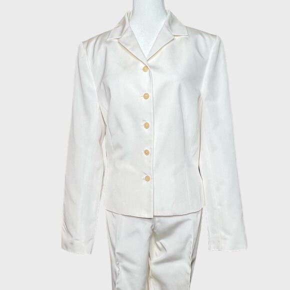 Ann Taylor Pant Suit Set Size 12 Silk Cotton Blend Ivory Lined - Picture 5 of 14